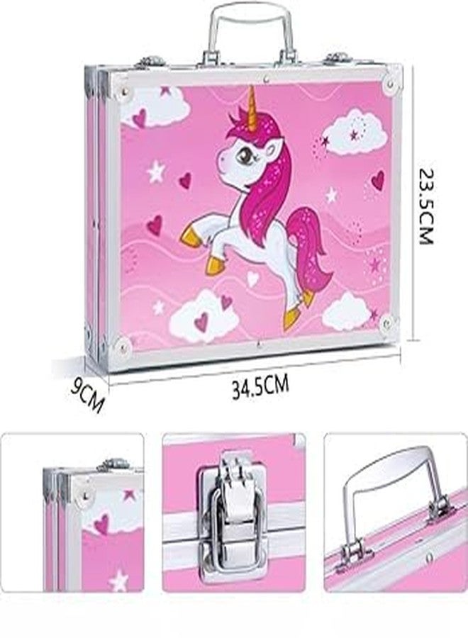 SHASHIKIRAN®Unicorn Art & Craft Painting Box, Big Coloring Suitcase Multiple 145 Color Kit, Professional Drawing Water Color Pencils, Oil Pastel, Sketches & Acrylic Paint (Pink Unicorn) - Image 2